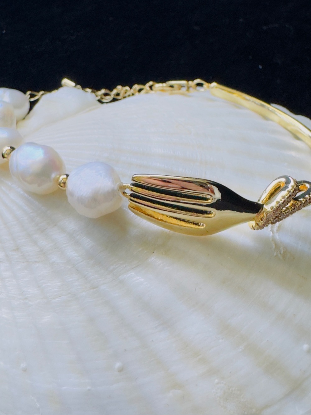 Gold Pearl Fork Bracelet - Women Jewelry